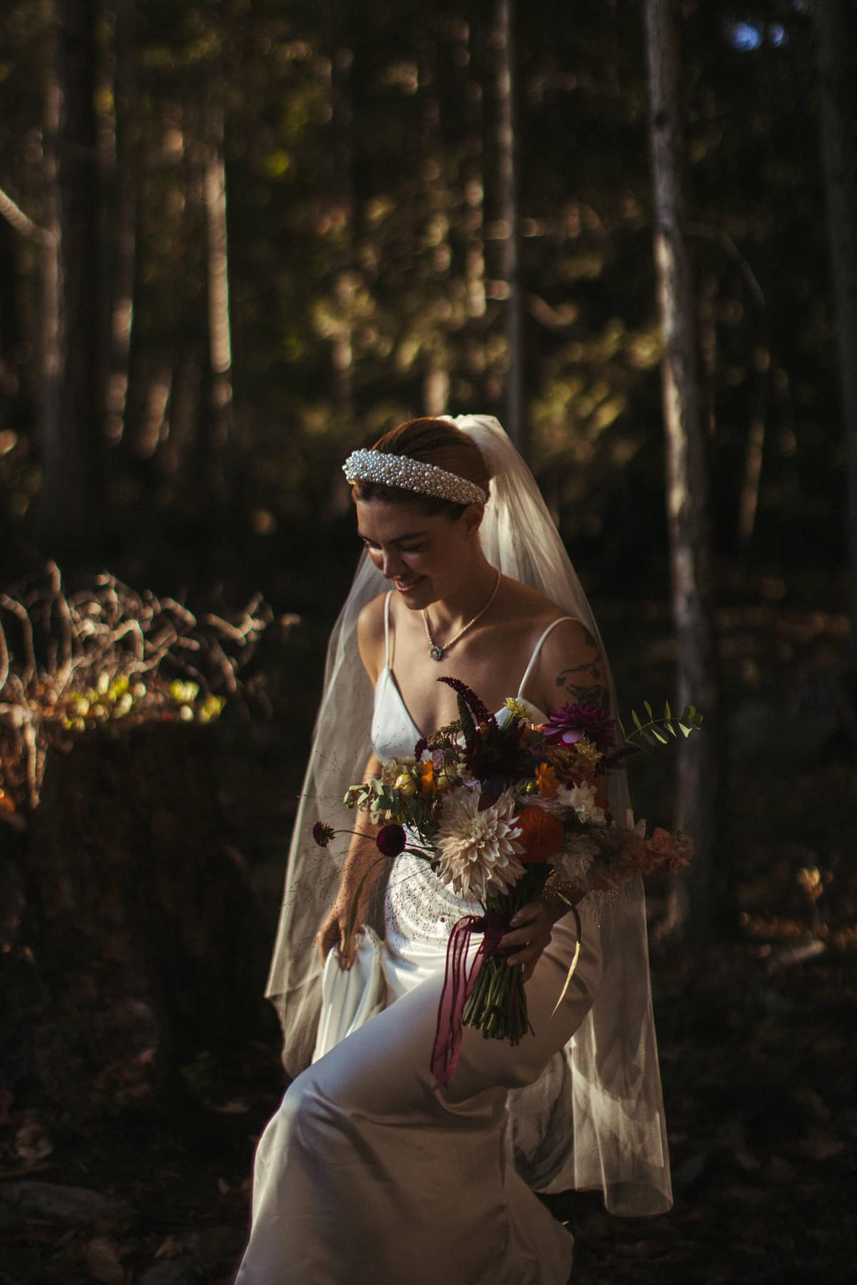 Bridal portrait before the lakefront ceremony